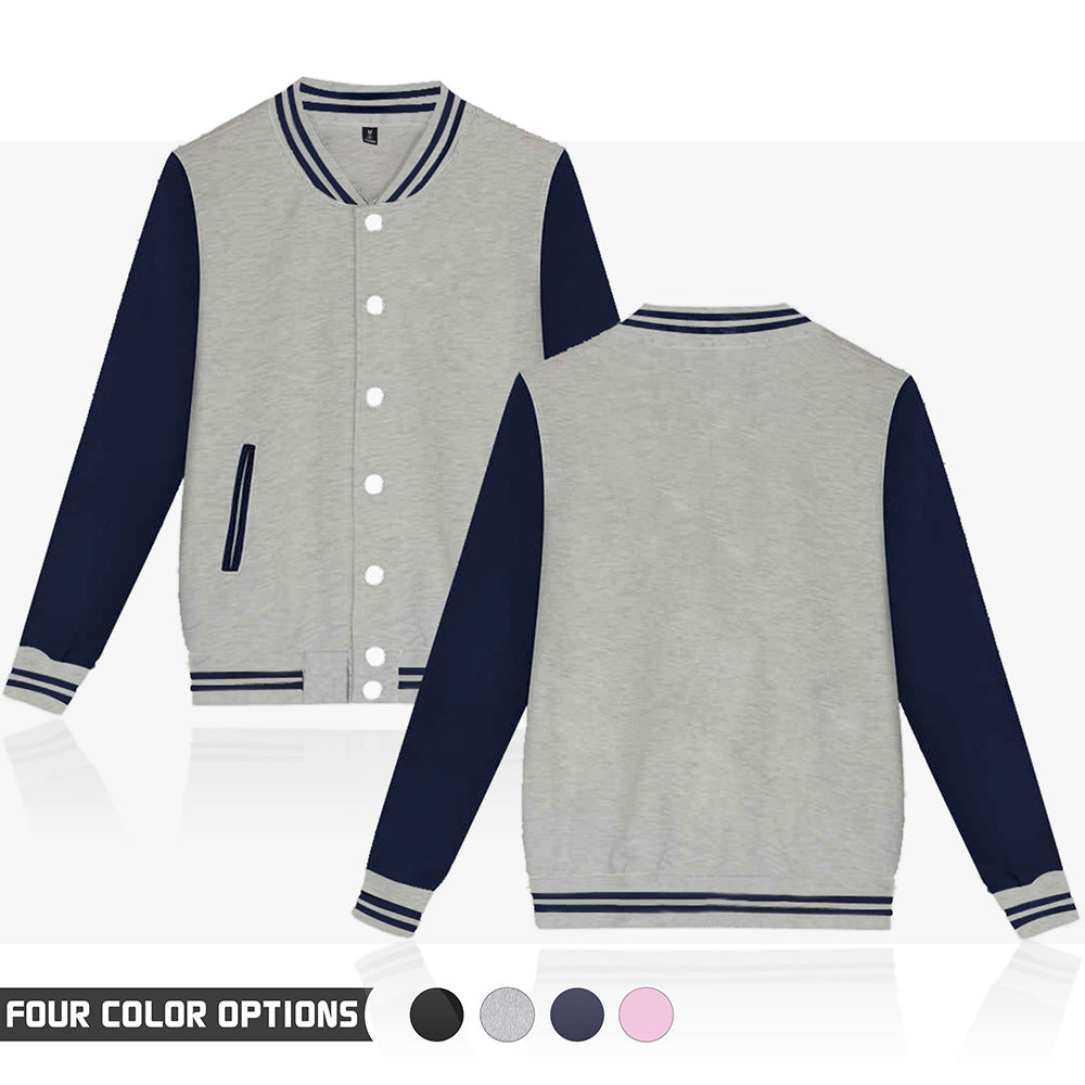 Autumn And Winter Plus Velvet Solid Color Blank Baseball Uniform Men's Custom Cardigan Jacket To Map To Word Work Clothes Advertising Shirt Custom