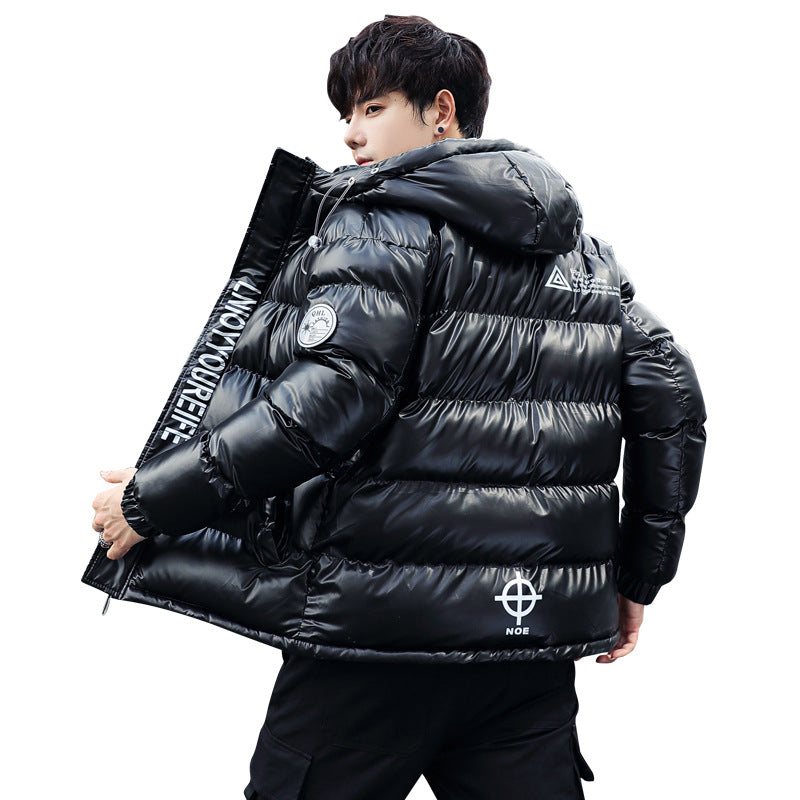 Trendy Casual Handsome Loose Thickened Padded Jacket Shiny Leather Padded Jacket