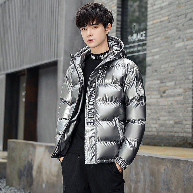 Trendy Casual Handsome Loose Thickened Padded Jacket Shiny Leather Padded Jacket