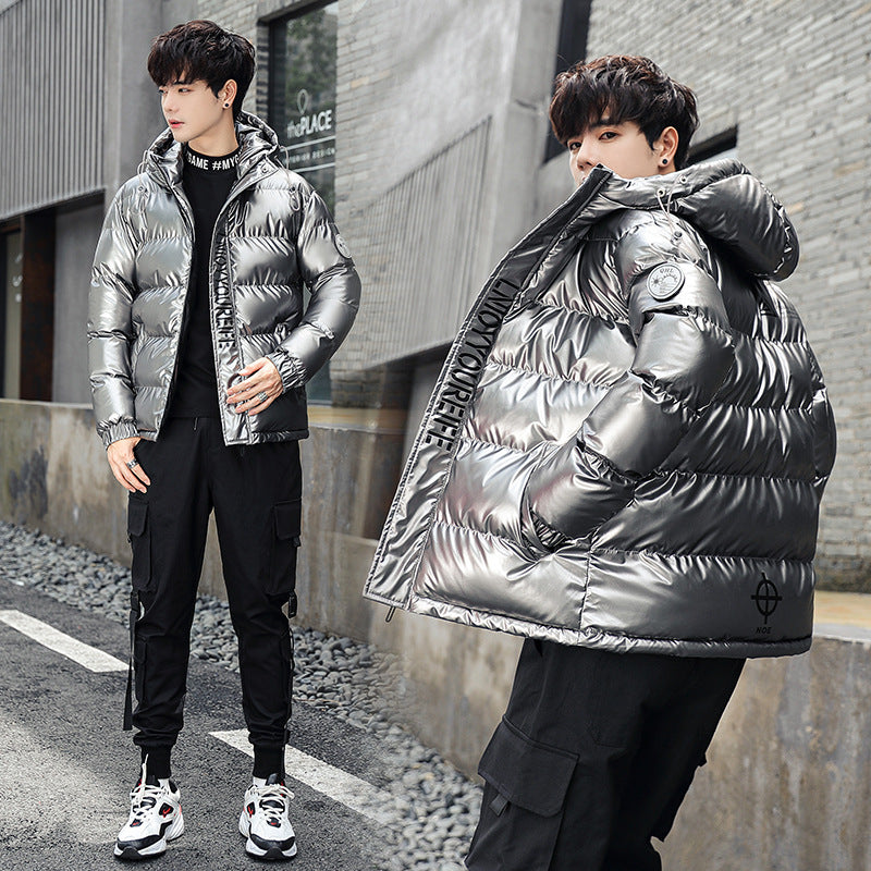 Trendy Casual Handsome Loose Thickened Padded Jacket Shiny Leather Padded Jacket