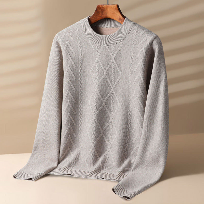 Fall Winter Men Round Neck Winter Trendy Velvet Thickening Sweater