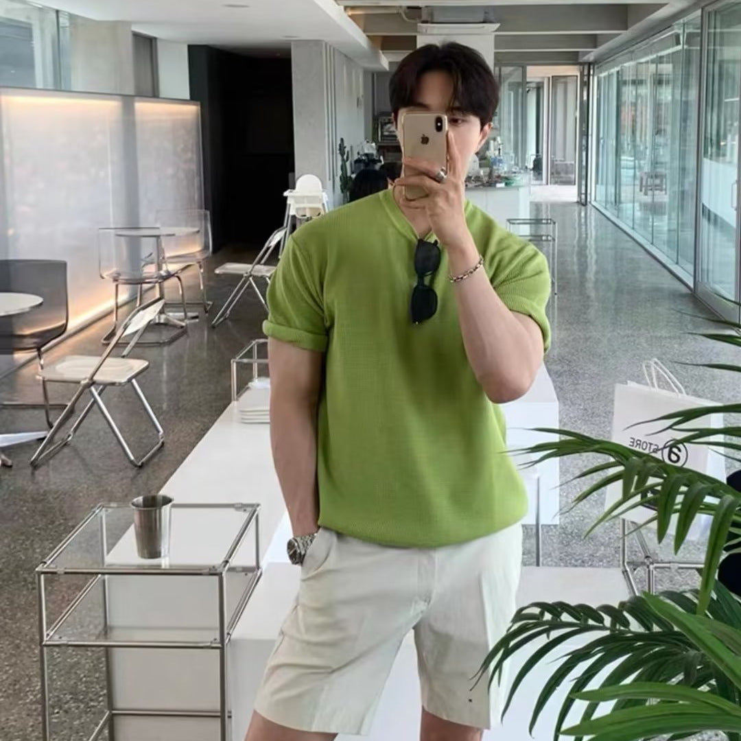 Stretch Korean Summer Men's T-shirt Short-sleeved Sweater Loose Japanese South Korea Dongdaemun Men's Shirt