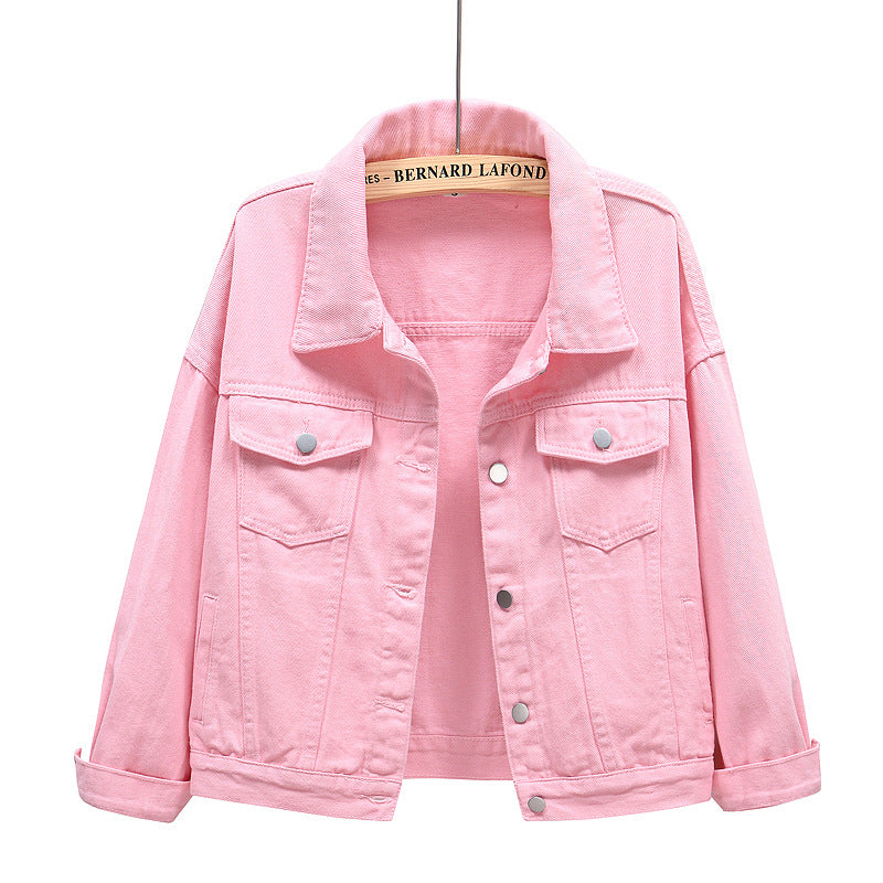 New Color Denim Jacket Female Short Version Loose Long-sleeved Jacket Large Size Casual Top