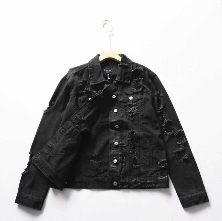 Korean Version All-match Simple Fashion Ripped Cotton Denim Casual Jacket Women