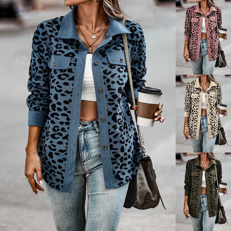 Women's Clothing Autumn And Winter Fashion Leopard Print Button Long-sleeved Jacket Jacket Women