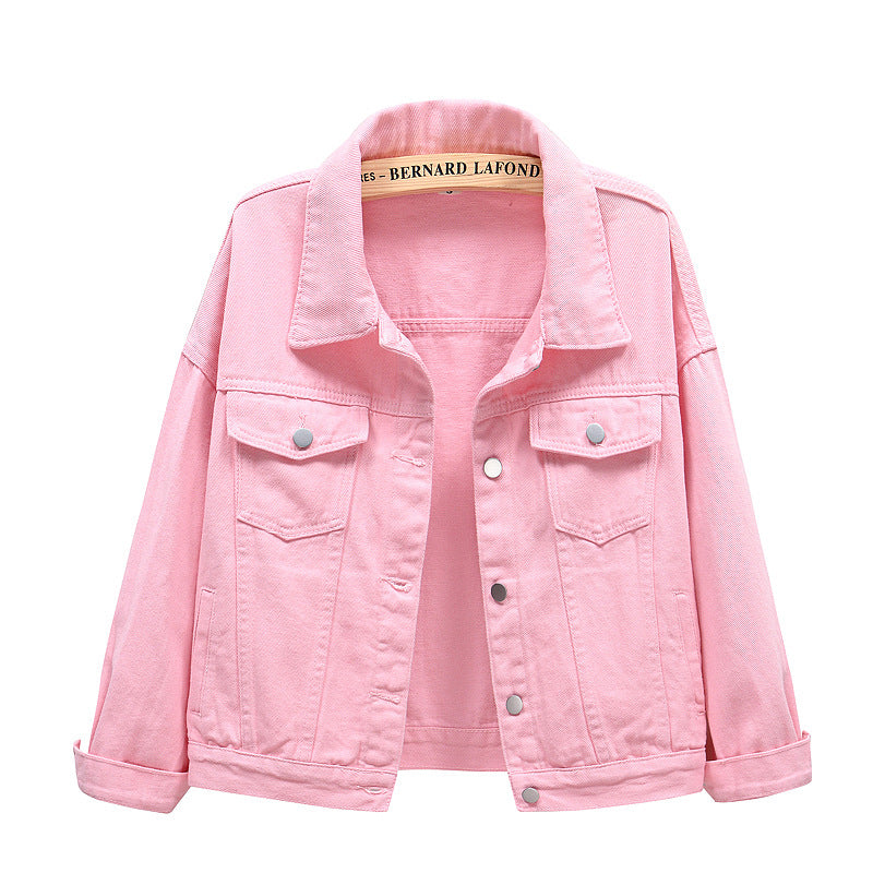New Color Denim Jacket Female Short Version Loose Long-sleeved Jacket Large Size Casual Top