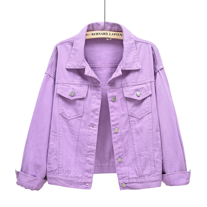 New Color Denim Jacket Female Short Version Loose Long-sleeved Jacket Large Size Casual Top