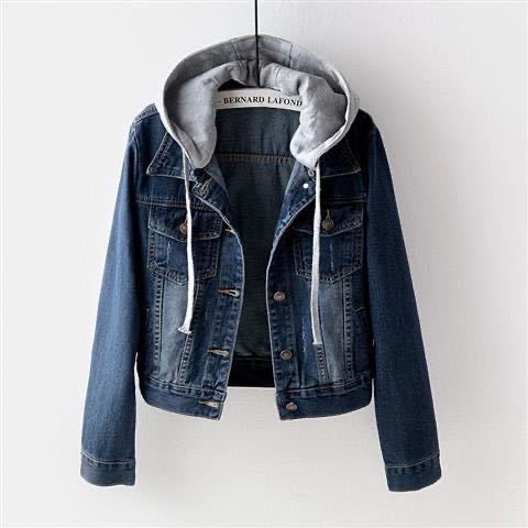 Denim Short Coat Women's Short New Long-sleeved Slim-fit Hooded Jacket All-match Student Top