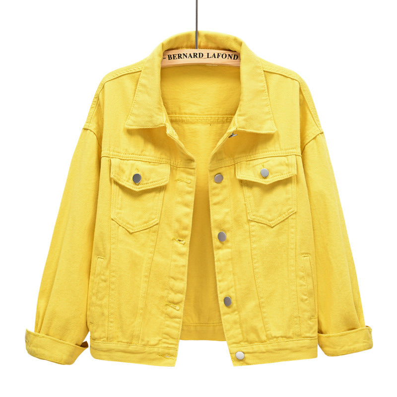 New Color Denim Jacket Female Short Version Loose Long-sleeved Jacket Large Size Casual Top