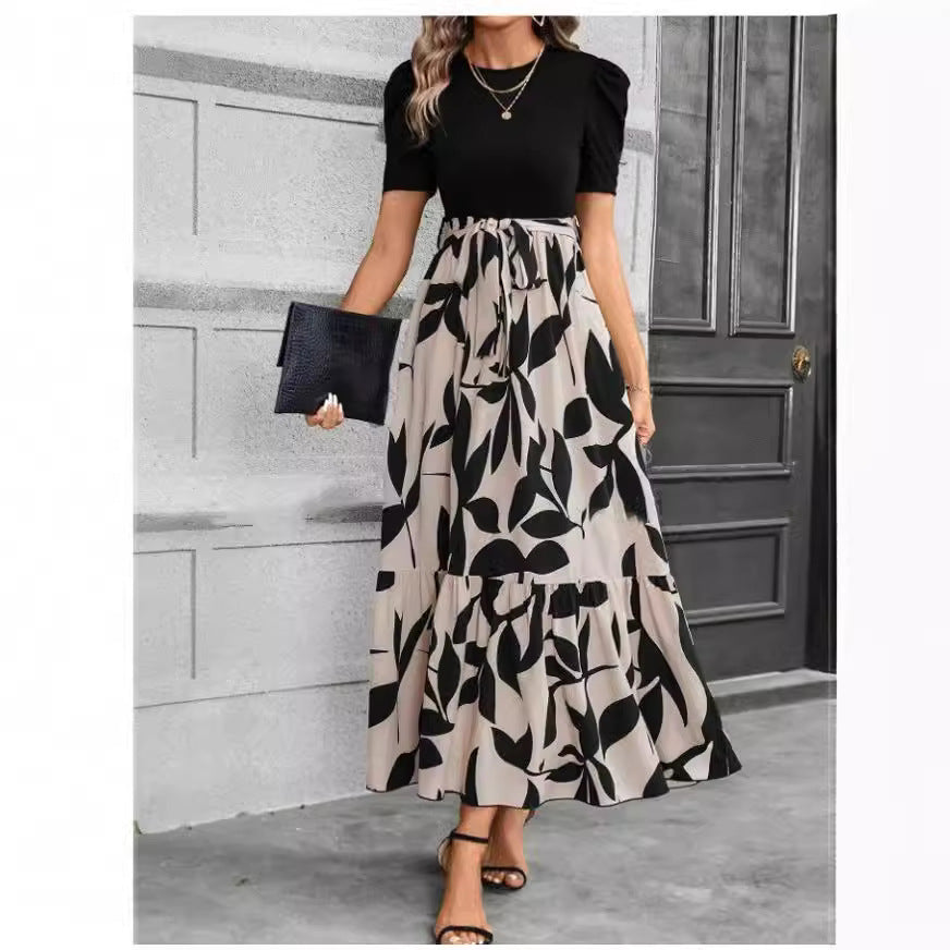Women's Spring And Summer Clothes Explosions Flower Printing Crewneck Dress Elegant Dress