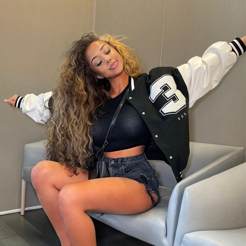 aqueta de beisebol de ombro caído jaqueta feminina européia e americana para esportes de inverno jaqueta de lazer