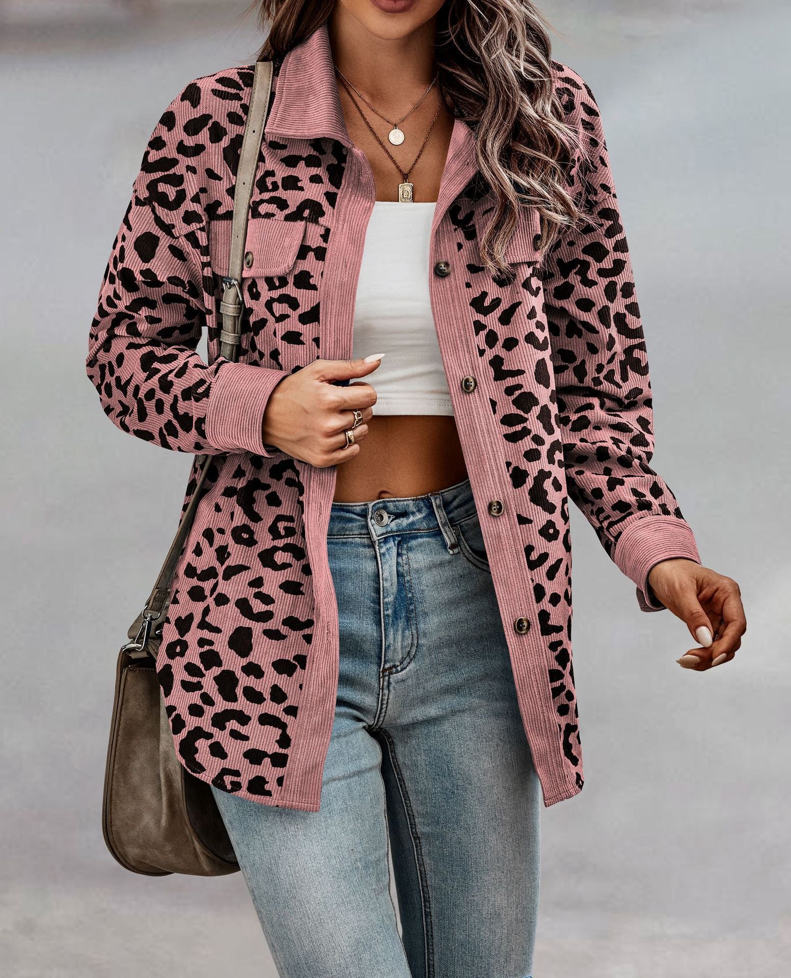 Women's Clothing Autumn And Winter Fashion Leopard Print Button Long-sleeved Jacket Jacket Women