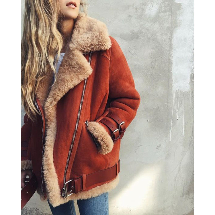 Autumn And Winter Women's Jackets, Lambswool Jackets, Women's Motorcycle Jackets, Buckskin Velvet Lapels, Velvet Cotton Jackets, Casual Cotton Jackets