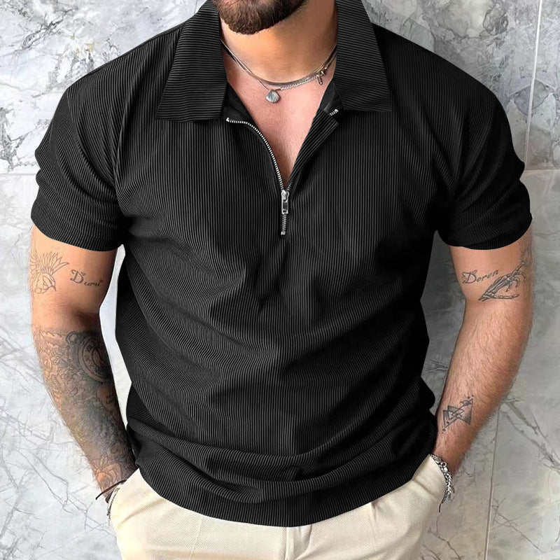 Solid Color Short Sleeve Men's Zipper Polo Shirt